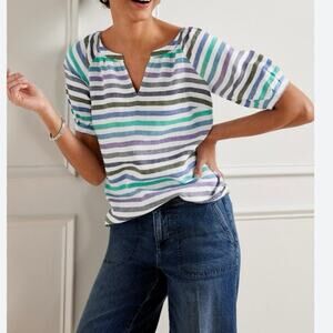 Talbots Striped Lagenlook 100% Linen Popover Top Plus Size 1X